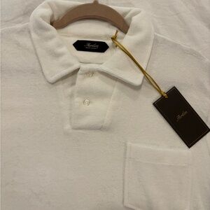 Men's Aurelien White Terry Cloth Polo Shirt - new with tags